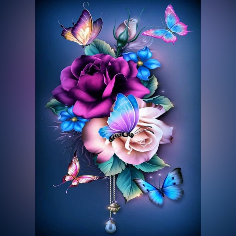 Flowers & Butterflies 3D Diamond Painting 12x16”